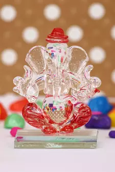 eCraftIndia Red and Transparent Double Sided Crystal Car Ganesha Showpiece