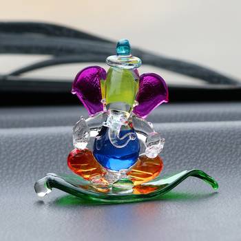 eCraftIndia Multicolored and Transparent Double Sided Crystal Car Paan Ganesha Showpiece 1