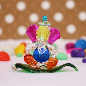 eCraftIndia Multicolored and Transparent Double Sided Crystal Car Paan Ganesha Showpiece 3
