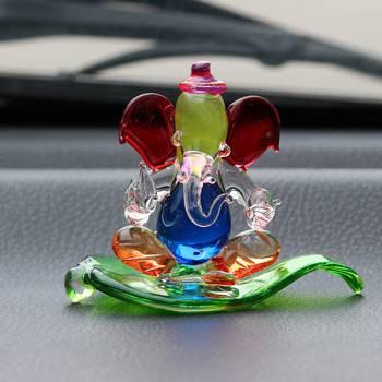 eCraftIndia Multicolored and Transparent Double Sided Crystal Car Paan Ganesha Showpiece 1