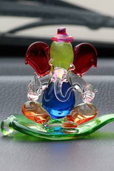 eCraftIndia Multicolored and Transparent Double Sided Crystal Car Paan Ganesha Showpiece