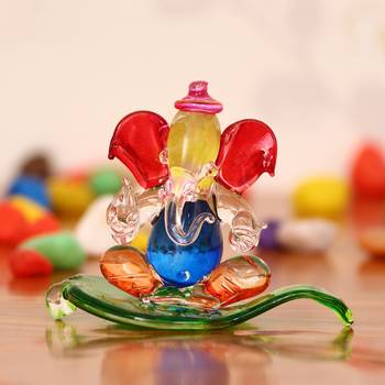 eCraftIndia Multicolored and Transparent Double Sided Crystal Car Paan Ganesha Showpiece 2