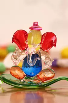 eCraftIndia Multicolored and Transparent Double Sided Crystal Car Paan Ganesha Showpiece
