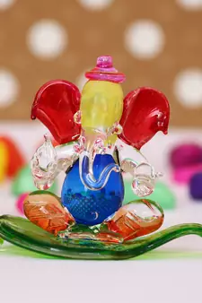 eCraftIndia Multicolored and Transparent Double Sided Crystal Car Paan Ganesha Showpiece