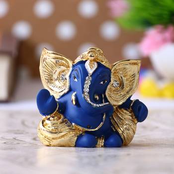 eCraftIndia Gold Plated Blue Kaan Ganesha DECORative Showpiece for Home Temple Office Car Dashboard 1