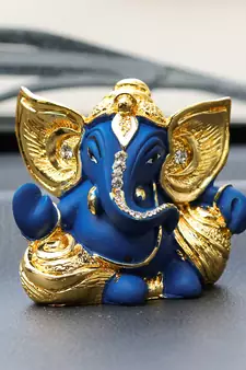 eCraftIndia Gold Plated Blue Kaan Ganesha DECORative Showpiece for Home Temple Office Car Dashboard