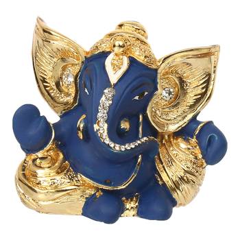 eCraftIndia Gold Plated Blue Kaan Ganesha DECORative Showpiece for Home Temple Office Car Dashboard 3