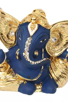 eCraftIndia Gold Plated Blue Kaan Ganesha DECORative Showpiece for Home Temple Office Car Dashboard