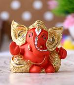 eCraftIndia Gold Plated Orange Kaan Ganesha DECORative Showpiece for Home Temple Office Car Dashboard