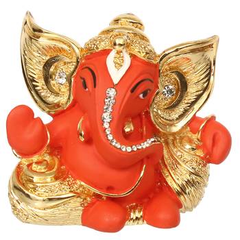 eCraftIndia Gold Plated Orange Kaan Ganesha DECORative Showpiece for Home Temple Office Car Dashboard 3