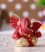 eCraftIndia Gold Plated Red Mini Kaan Ganesha DECORative Showpiece for Home Temple Office Car Dashboard