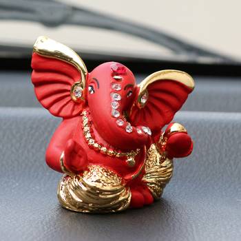 eCraftIndia Gold Plated Red Mini Kaan Ganesha DECORative Showpiece for Home Temple Office Car Dashboard 2