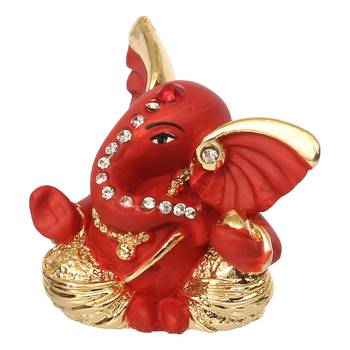eCraftIndia Gold Plated Red Mini Kaan Ganesha DECORative Showpiece for Home Temple Office Car Dashboard 3