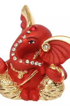 eCraftIndia Gold Plated Red Mini Kaan Ganesha DECORative Showpiece for Home Temple Office Car Dashboard
