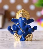 eCraftIndia Gold Plated Blue Mukut Ganesha DECORative Showpiece for Home Temple Office Car Dashboard
