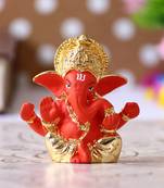 eCraftIndia Gold Plated Orange Mukut Ganesha DECORative Showpiece for Home Temple Office Car Dashboard