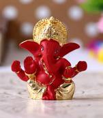 eCraftIndia Gold Plated Red Mukut Ganesha DECORative Showpiece for Home Temple Office Car Dashboard