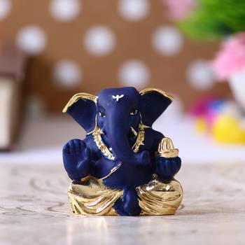 eCraftIndia Gold Plated Blue Appu Ganesha DECORative Showpiece for Home Temple Office Car Dashboard 1