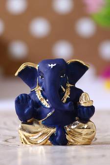 eCraftIndia Gold Plated Blue Appu Ganesha DECORative Showpiece for Home Temple Office Car Dashboard