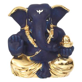 eCraftIndia Gold Plated Blue Appu Ganesha DECORative Showpiece for Home Temple Office Car Dashboard 2