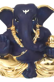 eCraftIndia Gold Plated Blue Appu Ganesha DECORative Showpiece for Home Temple Office Car Dashboard