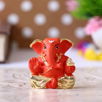 eCraftIndia Gold Plated Orange Appu Ganesha DECORative Showpiece for Home Temple Office Car Dashboard 1