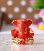 eCraftIndia Gold Plated Orange Appu Ganesha DECORative Showpiece for Home Temple Office Car Dashboard