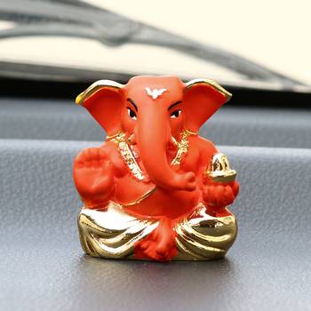 eCraftIndia Gold Plated Orange Appu Ganesha DECORative Showpiece for Home Temple Office Car Dashboard 2