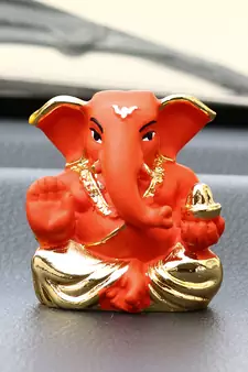 eCraftIndia Gold Plated Orange Appu Ganesha DECORative Showpiece for Home Temple Office Car Dashboard