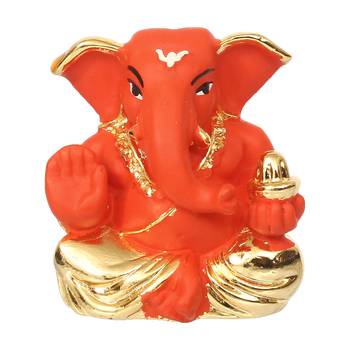 eCraftIndia Gold Plated Orange Appu Ganesha DECORative Showpiece for Home Temple Office Car Dashboard 3