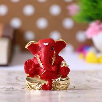 eCraftIndia Gold Plated Red Appu Ganesha DECORative Showpiece for Home Temple Office Car Dashboard 1