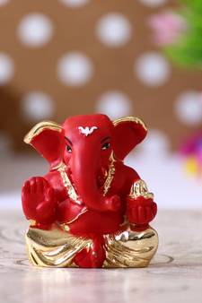 eCraftIndia Gold Plated Red Appu Ganesha DECORative Showpiece for Home Temple Office Car Dashboard