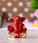 eCraftIndia Gold Plated Red Appu Ganesha DECORative Showpiece for Home Temple Office Car Dashboard