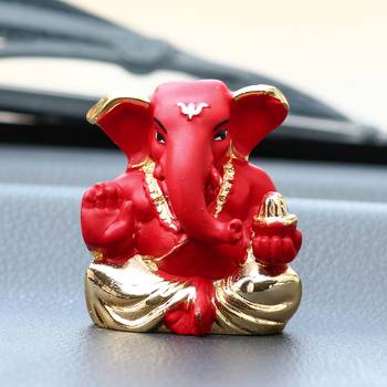 eCraftIndia Gold Plated Red Appu Ganesha DECORative Showpiece for Home Temple Office Car Dashboard 2