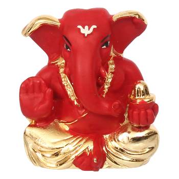 eCraftIndia Gold Plated Red Appu Ganesha DECORative Showpiece for Home Temple Office Car Dashboard 3