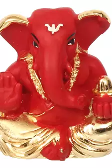 eCraftIndia Gold Plated Red Appu Ganesha DECORative Showpiece for Home Temple Office Car Dashboard