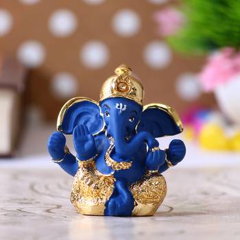 eCraftIndia Gold Plated Blue Dhoti Ganesha DECORative Showpiece for Home Temple Office Car Dashboard 1