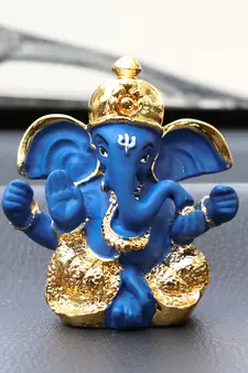 eCraftIndia Gold Plated Blue Dhoti Ganesha DECORative Showpiece for Home Temple Office Car Dashboard