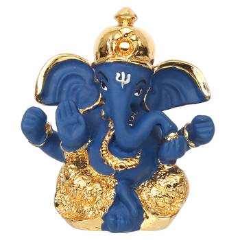 eCraftIndia Gold Plated Blue Dhoti Ganesha DECORative Showpiece for Home Temple Office Car Dashboard 3