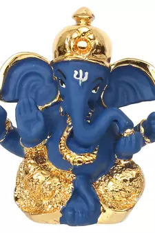 eCraftIndia Gold Plated Blue Dhoti Ganesha DECORative Showpiece for Home Temple Office Car Dashboard