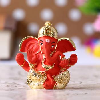 eCraftIndia Gold Plated Orange Dhoti Ganesha DECORative Showpiece for Home Temple Office Car Dashboard 1