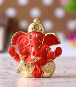 eCraftIndia Gold Plated Orange Dhoti Ganesha DECORative Showpiece for Home Temple Office Car Dashboard