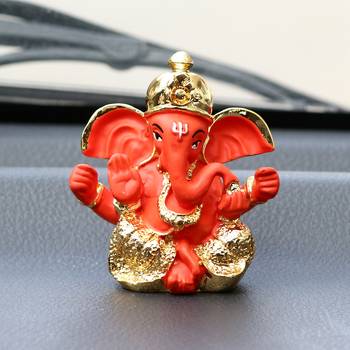 eCraftIndia Gold Plated Orange Dhoti Ganesha DECORative Showpiece for Home Temple Office Car Dashboard 2