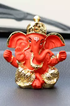 eCraftIndia Gold Plated Orange Dhoti Ganesha DECORative Showpiece for Home Temple Office Car Dashboard