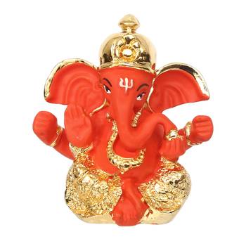 eCraftIndia Gold Plated Orange Dhoti Ganesha DECORative Showpiece for Home Temple Office Car Dashboard 3