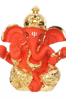 eCraftIndia Gold Plated Orange Dhoti Ganesha DECORative Showpiece for Home Temple Office Car Dashboard