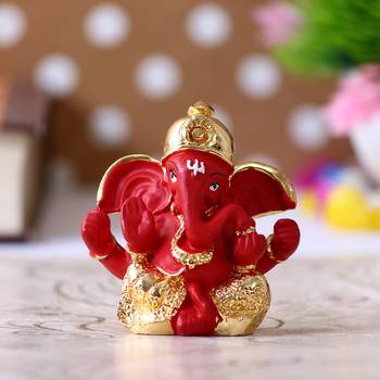 eCraftIndia Gold Plated Red Dhoti Ganesha DECORative Showpiece for Home Temple Office Car Dashboard 1