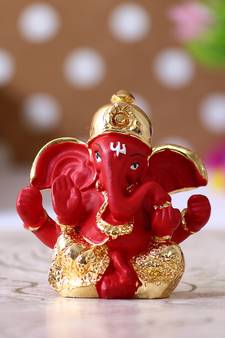 eCraftIndia Gold Plated Red Dhoti Ganesha DECORative Showpiece for Home Temple Office Car Dashboard