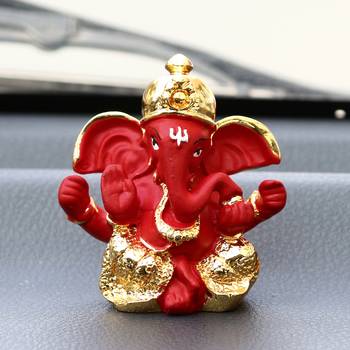 eCraftIndia Gold Plated Red Dhoti Ganesha DECORative Showpiece for Home Temple Office Car Dashboard 2