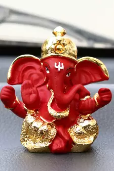 eCraftIndia Gold Plated Red Dhoti Ganesha DECORative Showpiece for Home Temple Office Car Dashboard
